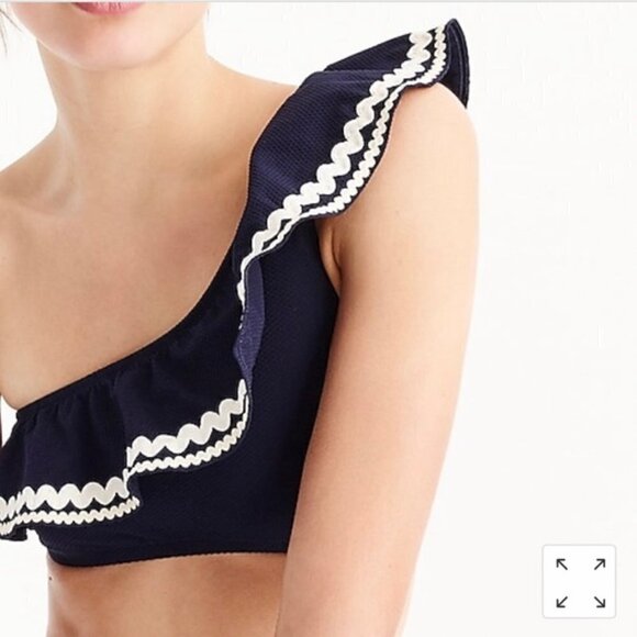 J. Crew One shoulder bikini top rickrack J1805 Navy Blue swimsuit - Picture 2 of 2